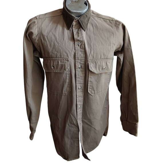 Vintage Men's Cabela's Hunting Shirt Small Corduroy Collar Khaki 1990's Nebraska - Picture 1 of 7